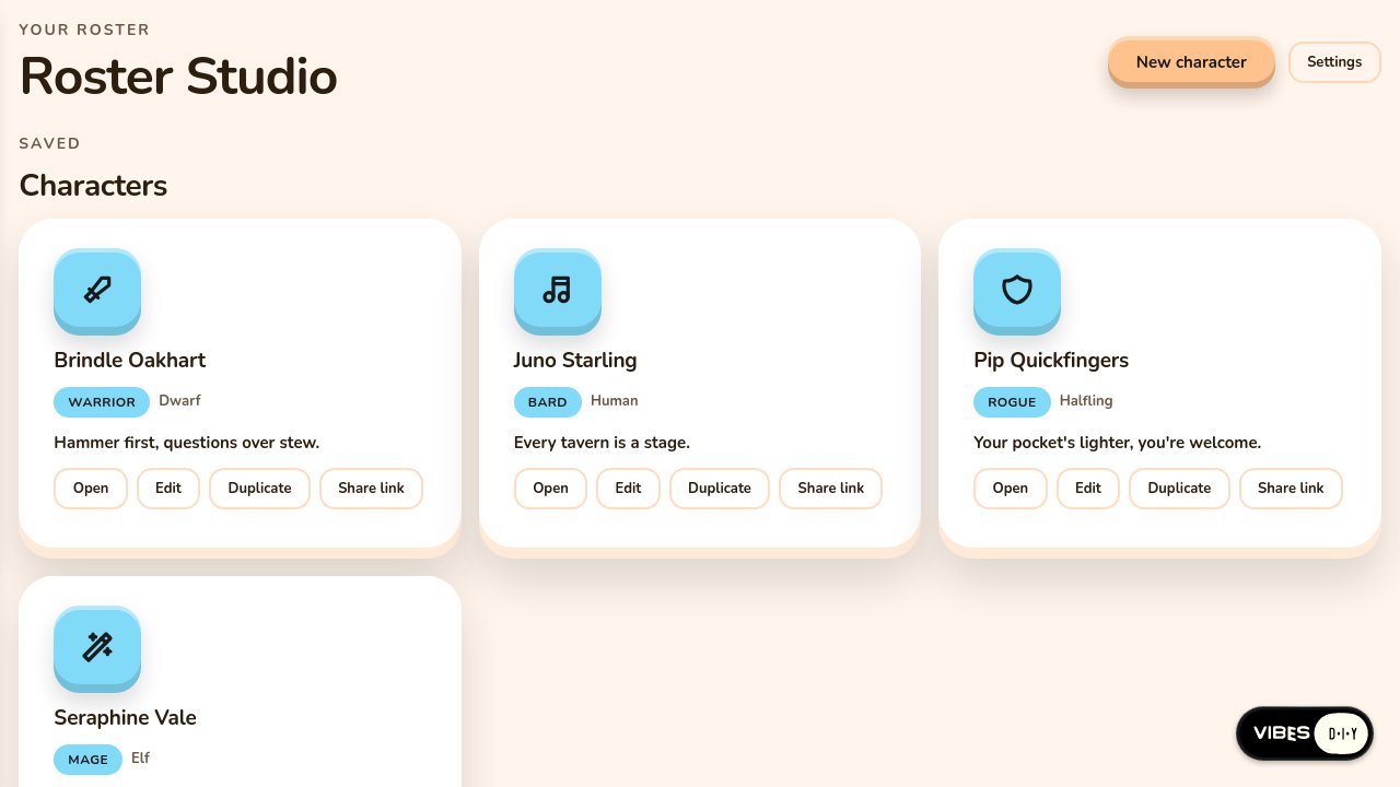 Platform screenshot of the Character chat app built in round six